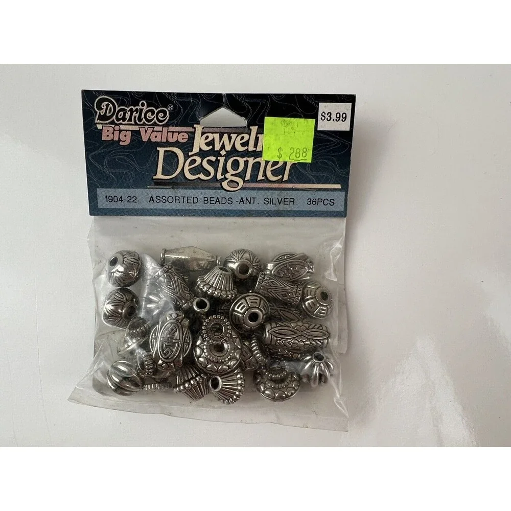 Darice Big Value NOS Jewelry Designer 36 Pc Assorted Silver Tone Beads Crafting